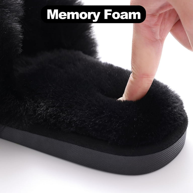 Litfun Women's Memory Foam Fuzzy Slippers – Cozy Open Toe Crossband House Shoes with Non-Slip Sole extra image