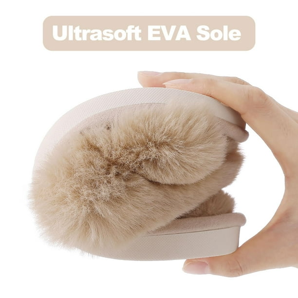 Litfun Fuzzy Cross Band Memory Foam Slippers for Women – Open Toe Cozy House Shoes with Non-Slip Sol extra image