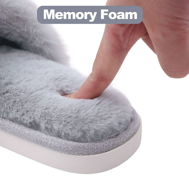 Litfun Fuzzy Memory Foam Slippers for Women – Open Toe Cross Band House Slides with Non-Slip Sole – extra image