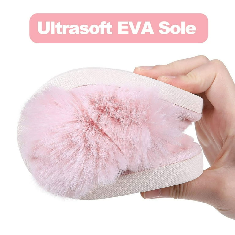 Litfun Fuzzy Memory Foam Slippers for Women – Open Toe Cross Band House Slides, Comfy Indoor Outdoor extra image