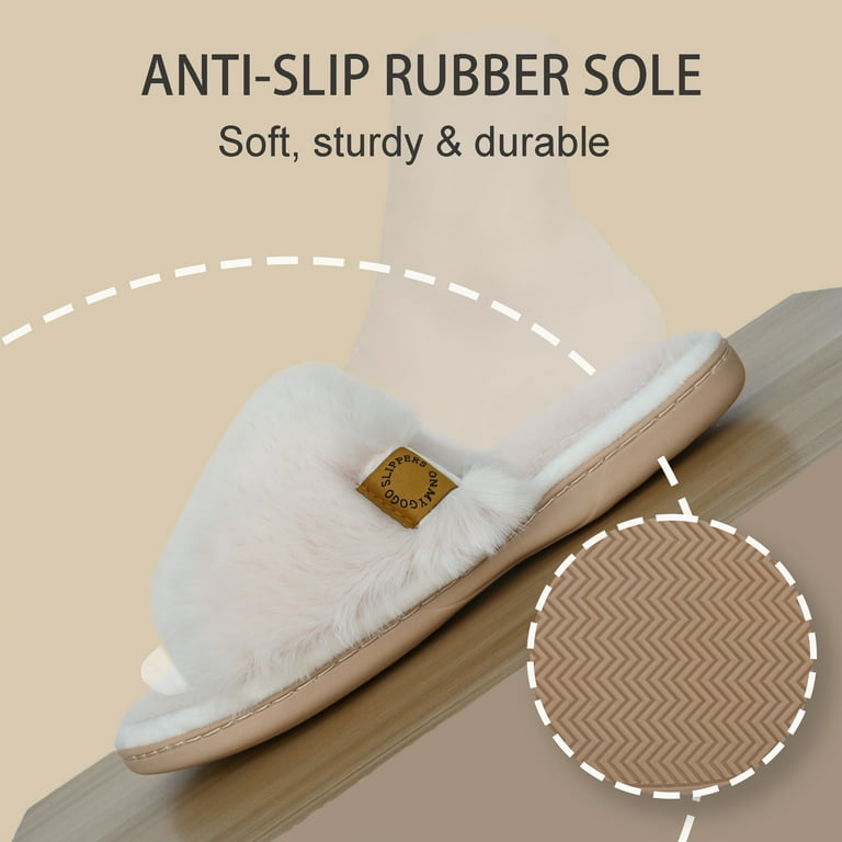 Onmygogo Women's Fuzzy Memory Foam Slippers – Open Toe, Soft Faux Fur, Anti-Slip Indoor House Shoes | AmazPromo