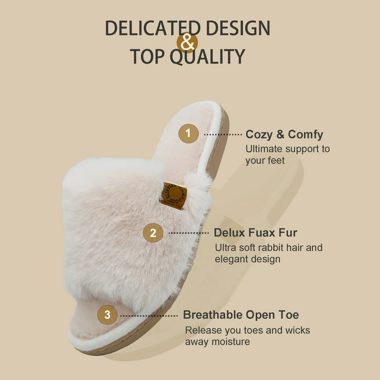 Onmygogo Women's Fuzzy Memory Foam Slippers – Open Toe, Soft Faux Fur, Anti-Slip Indoor House Shoes | AmazPromo