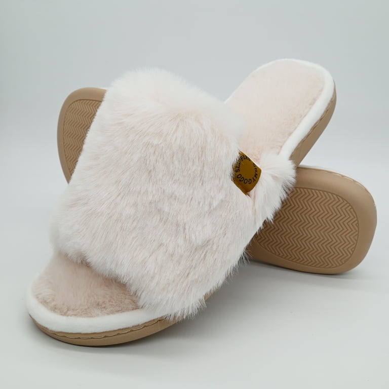 Onmygogo Women's Fuzzy Memory Foam Slippers – Open Toe, Soft Faux Fur, Anti-Slip Indoor House Shoes extra image