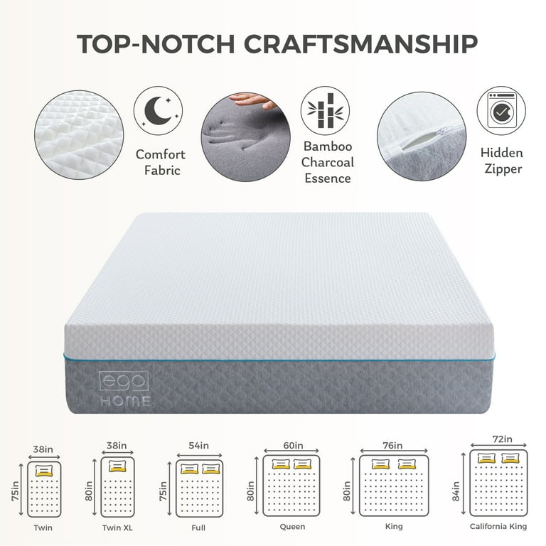 MLILY Ego Home 14” Queen Gel Memory Foam Mattress in a Box – Cooling Bamboo Charcoal Foam, Pressure extra image