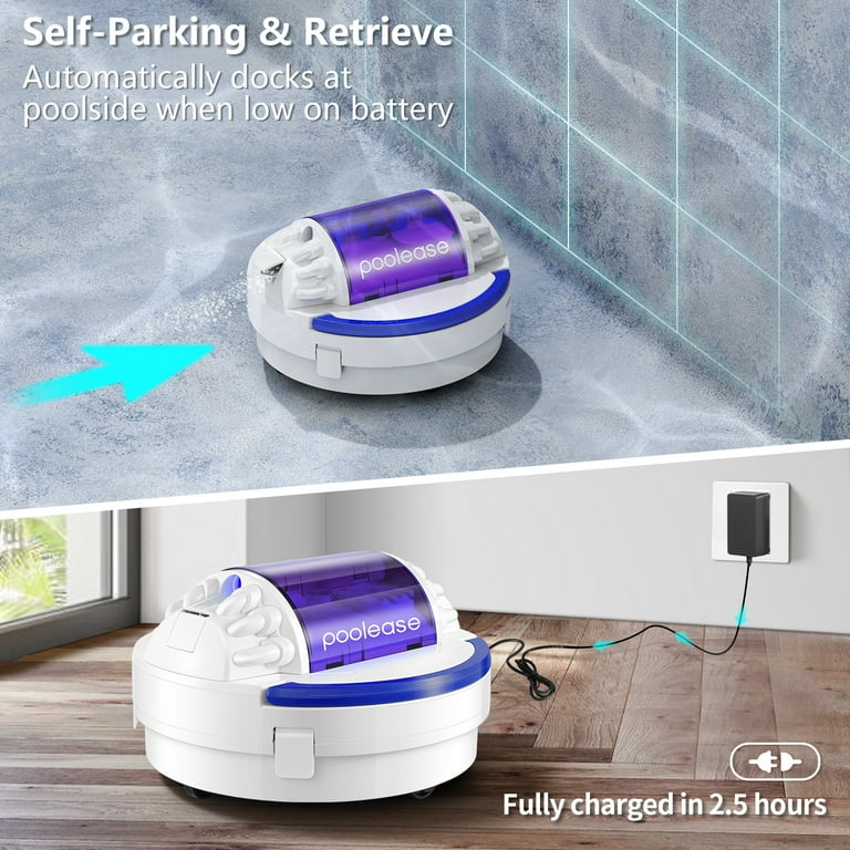 Poolease Cordless Robotic Pool Cleaner – Powerful Dual 45W Motors, 2L XL Debris Bin, Self-Parking Sm extra image