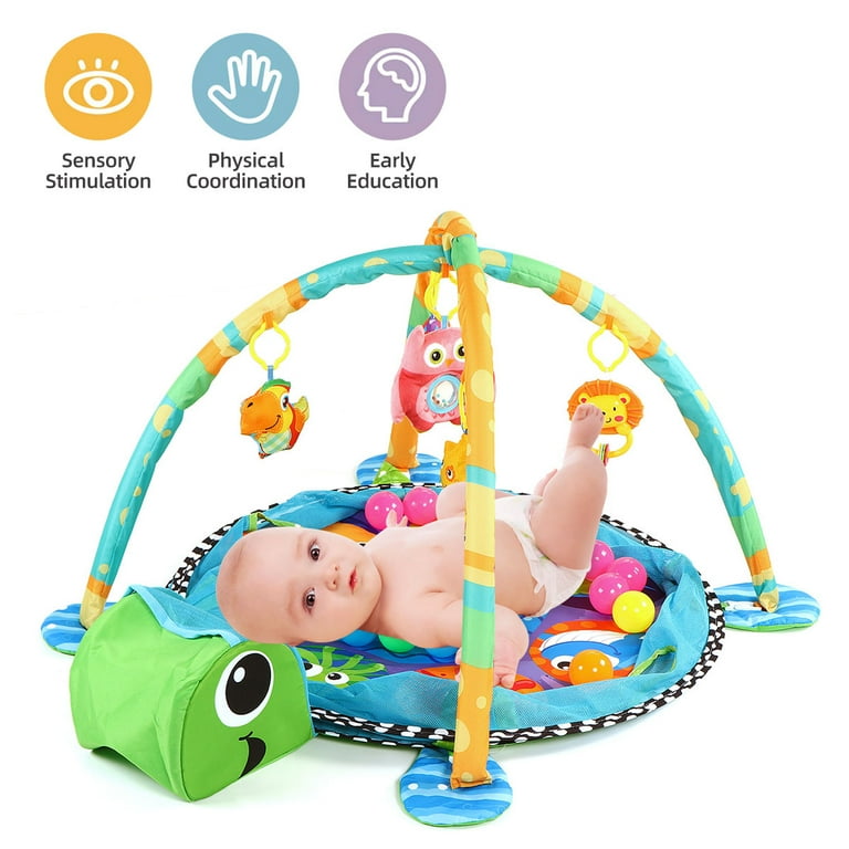 Babyeap 3-in-1 Baby Play Gym & Sensory Activity Mat with Ocean Ball Pit – Tummy Time Mat for Newborn | AmazPromo