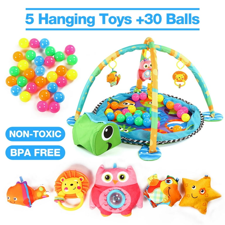 Babyeap 3-in-1 Baby Play Gym & Sensory Activity Mat with Ocean Ball Pit – Tummy Time Mat for Newborn | AmazPromo