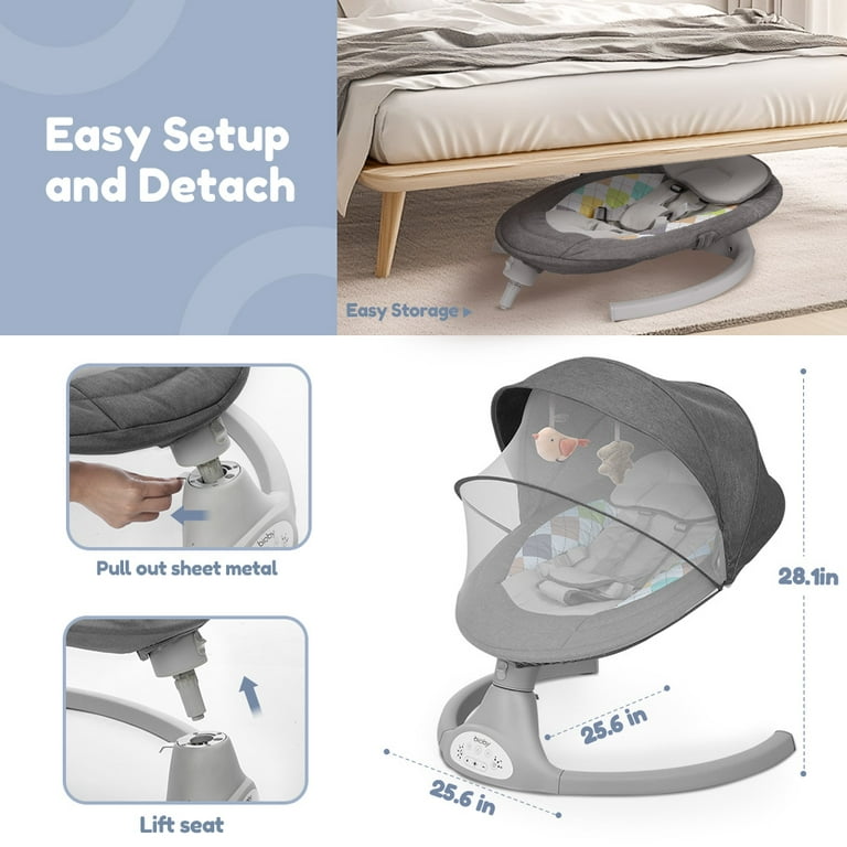 Bioby Electric Baby Swing with Bluetooth & Remote – 5-Speed Infant Rocker with Canopy, Music & Timer | AmazPromo