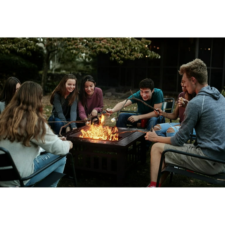 Lacoo 32" Outdoor Fire Pit Table with Ice Bucket & Mesh Lid – 4-in-1 Square Patio Heater, BBQ Grill | AmazPromo