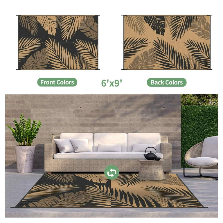 DEORAB 6'x9' Waterproof Outdoor Rug for Patio, Reversible Plastic Mat for Camping, RV, Deck, Garden extra image