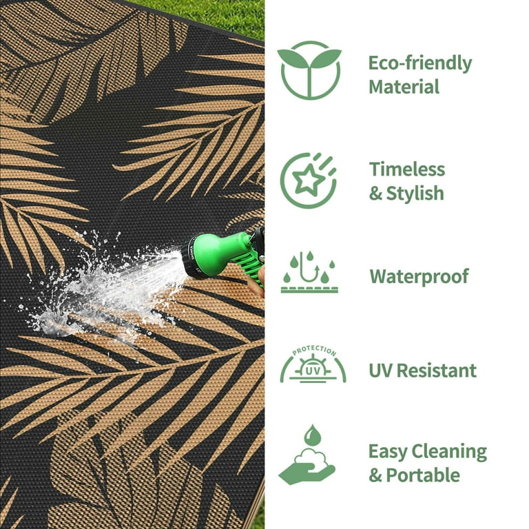 DEORAB 6'x9' Waterproof Outdoor Rug for Patio, Reversible Plastic Mat for Camping, RV, Deck, Garden extra image