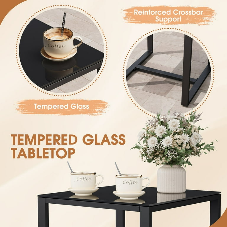 Devoko 3-Piece Outdoor Patio Bistro Set with Cushioned Chairs & Tempered Glass Table, Weatherproof | AmazPromo