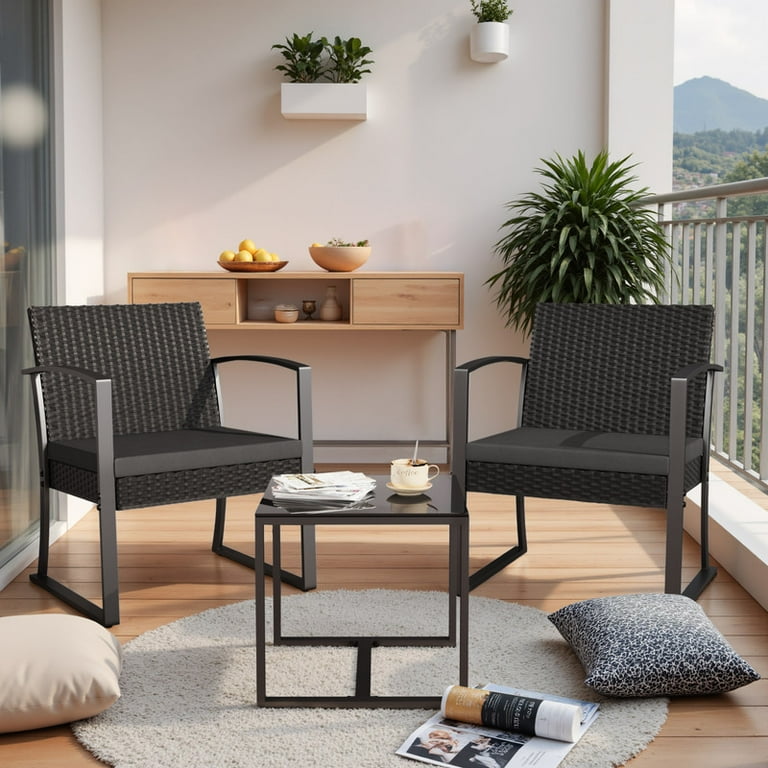 Devoko 3-Piece Outdoor Patio Bistro Set with Cushioned Chairs & Tempered Glass Table, Weatherproof extra image