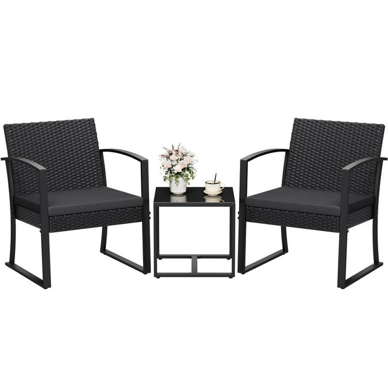 Devoko 3-Piece Outdoor Patio Bistro Set with Cushioned Chairs & Tempered Glass Table, Weatherproof extra image