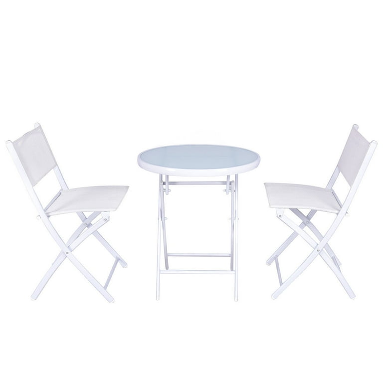 Costway 3-Piece Folding Bistro Set with Tempered Glass Table & 2 Chairs – White Outdoor Patio | AmazPromo