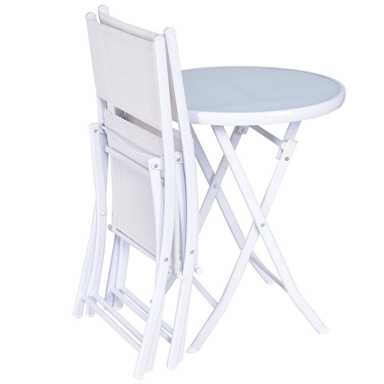 Costway 3-Piece Folding Bistro Set with Tempered Glass Table & 2 Chairs – White Outdoor Patio extra image