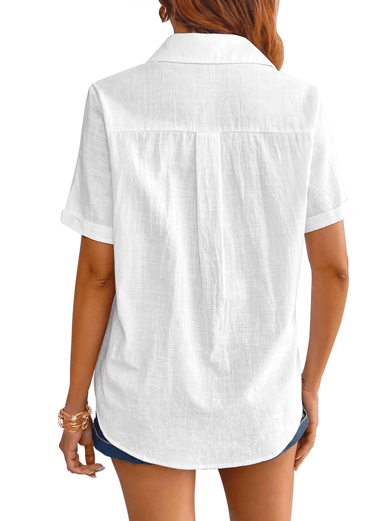 Fantaslook Women’s Short Sleeve Button Down Shirt – Lightweight Collared Blouse with Pocket, Casual extra image