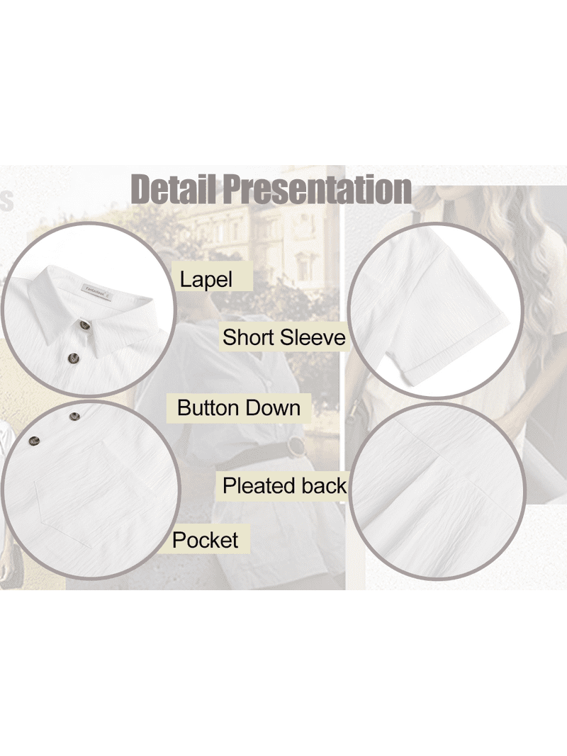 Fantaslook Women’s Short Sleeve Button Down Shirt – Lightweight Collared Blouse with Pocket, Casual extra image