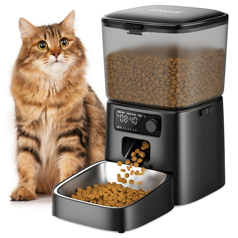 Oneisall Automatic Cat Feeder 3.5L, Programmable Dry Food Dispenser with Stainless Steel Bowl, Timed | AmazPromo