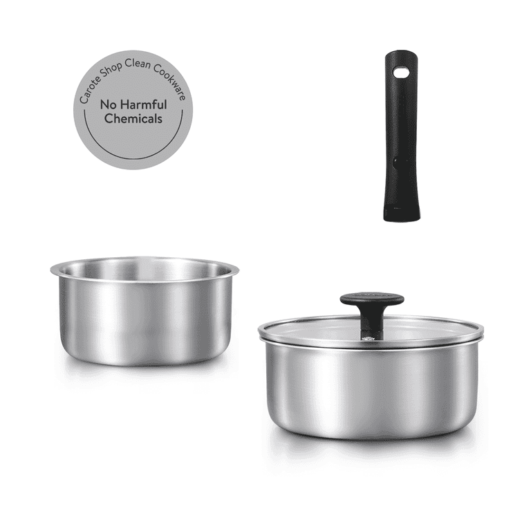 Carote Stainless Steel Saucepan Set with Detachable Handle, 4-Piece Stackable Cookware, Oven & Induc | AmazPromo
