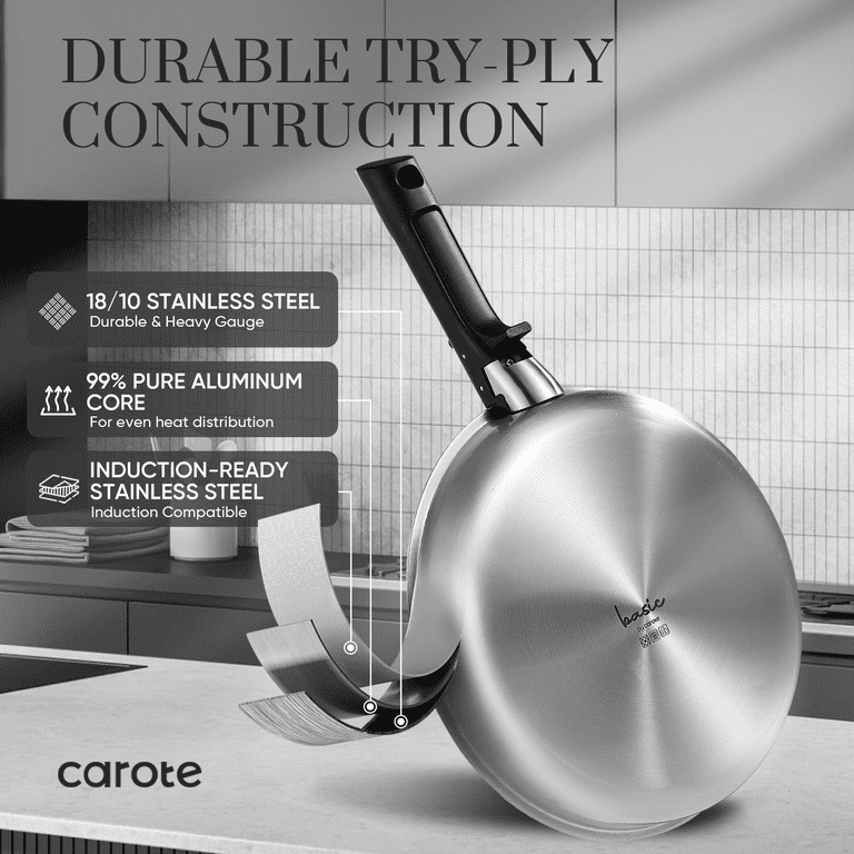 Carote Stainless Steel Saucepan Set with Detachable Handle, 4-Piece Stackable Cookware, Oven & Induc | AmazPromo