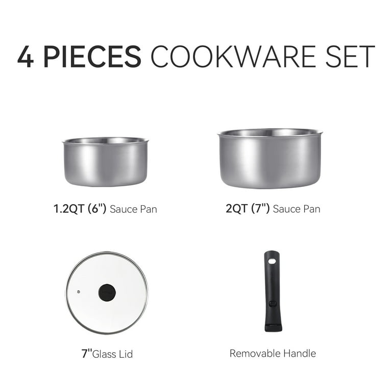 Carote Stainless Steel Saucepan Set with Detachable Handle, 4-Piece Stackable Cookware, Oven & Induc extra image