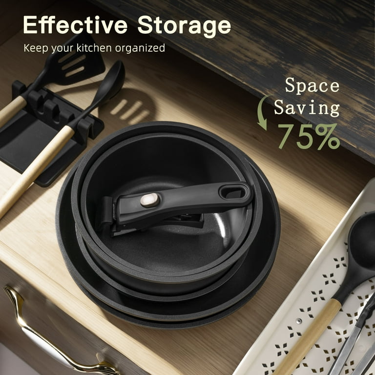 Astercook 20-Piece Nonstick Pots & Pans Set with Detachable Handles, Induction & Oven Safe Cookware | AmazPromo