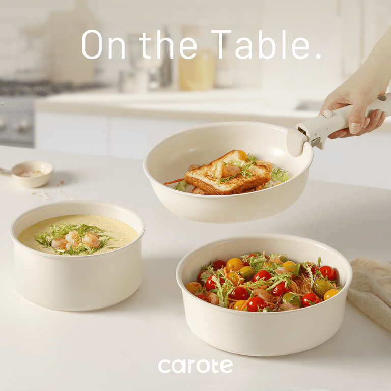 Carote 11-Piece Ceramic Nonstick Cookware Set with Detachable Handles – Space-Saving, Induction | AmazPromo