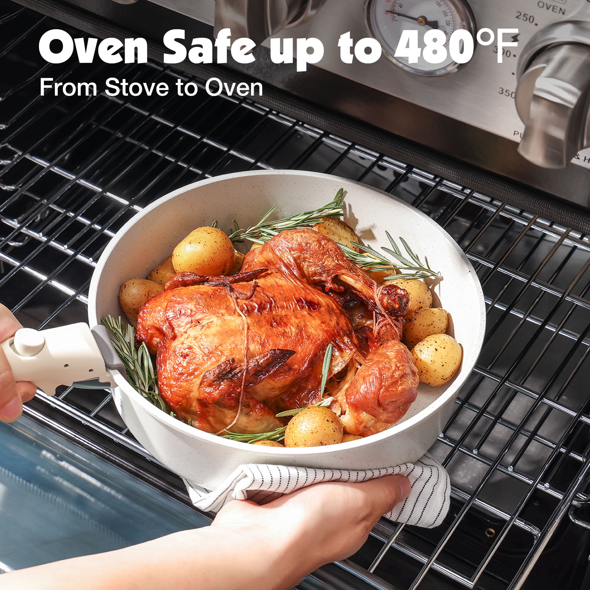 SENSARTE 8-Piece White Nonstick Cookware Set with Detachable Handle – Space-Saving Induction Pots | AmazPromo