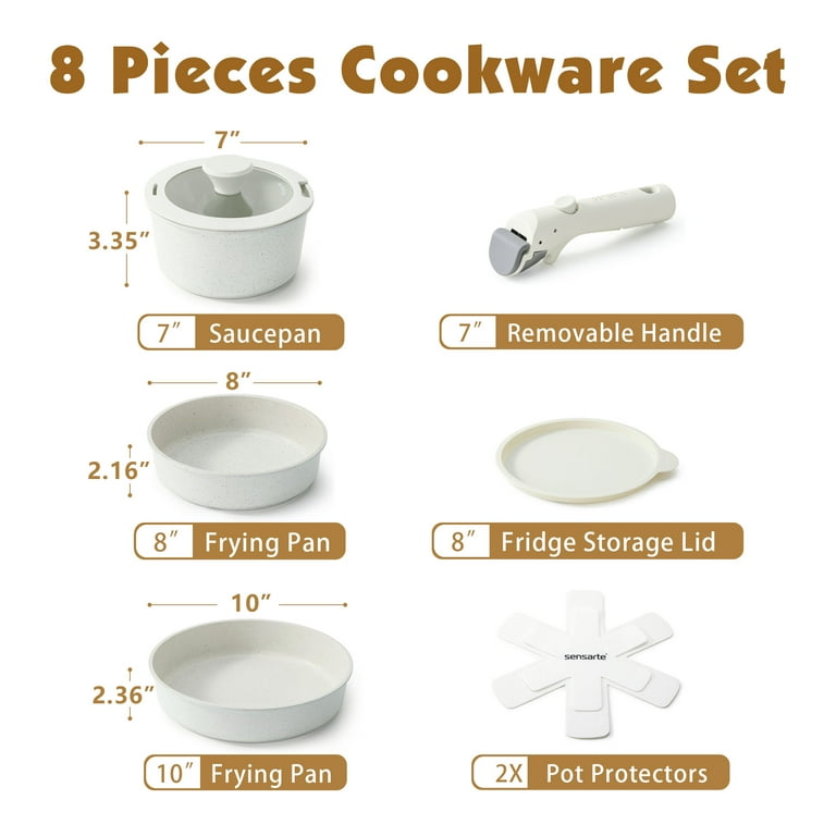 SENSARTE 8-Piece White Nonstick Cookware Set with Detachable Handle – Space-Saving Induction Pots extra image