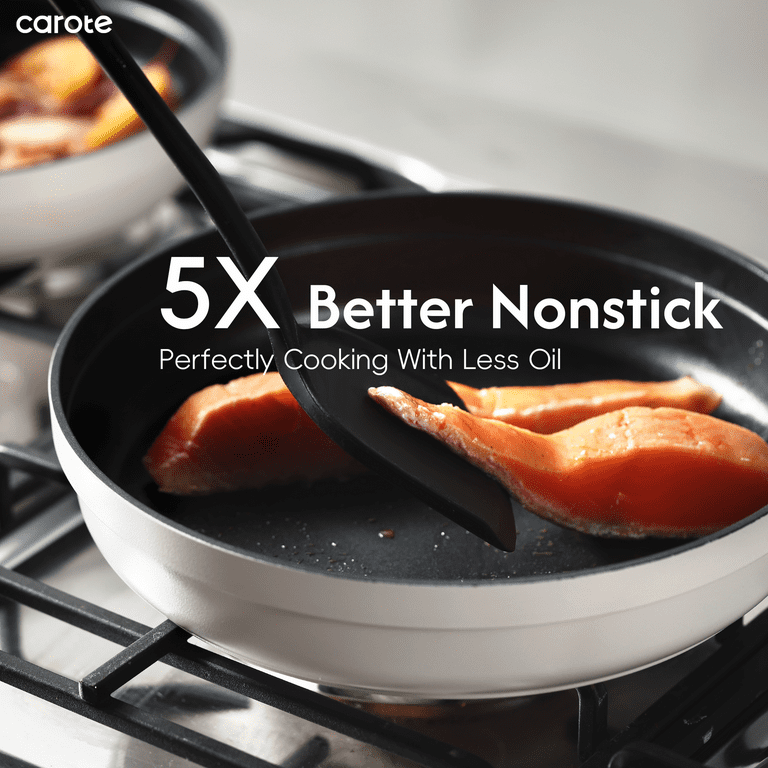 Carote 14 Piece Non Stick Pots and Pans Set with Detachable Handles, White Granite Induction | AmazPromo