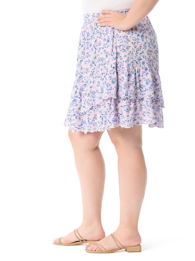 Jessica Simpson Plus Size Ruffle Mini Skirt for Women, Tiered Elastic Waist Short Skirt, Flowy Summe extra image