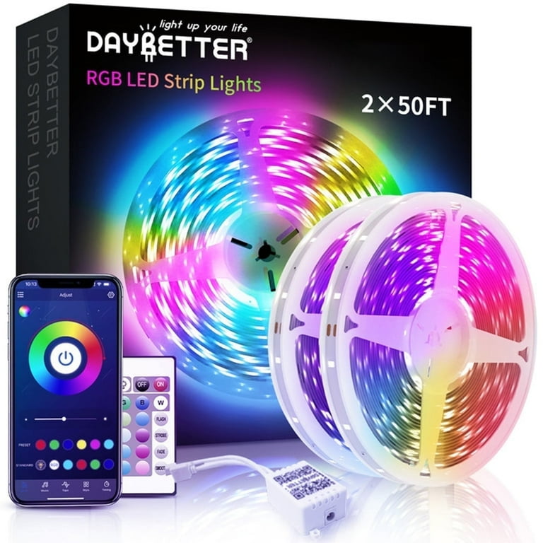 DAYBETTER 100ft Smart LED Strip Lights with App & Remote Control, RGB Color Changing Light Strips | AmazPromo