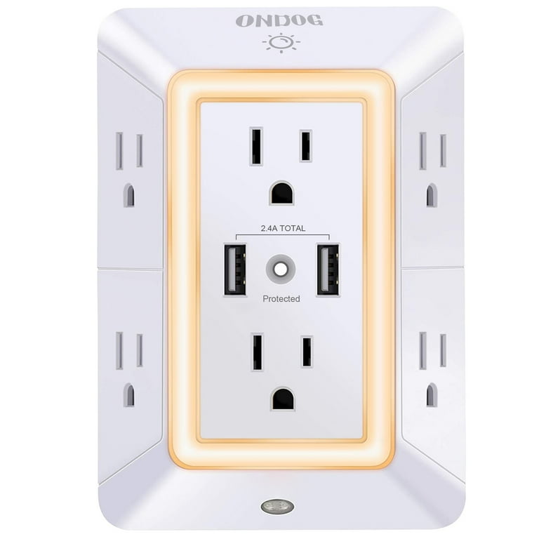 ONDOG 3-Sided Outlet Extender with 6 AC Outlets & 2 USB Ports, Wall Plug Splitter Surge Protector | AmazPromo