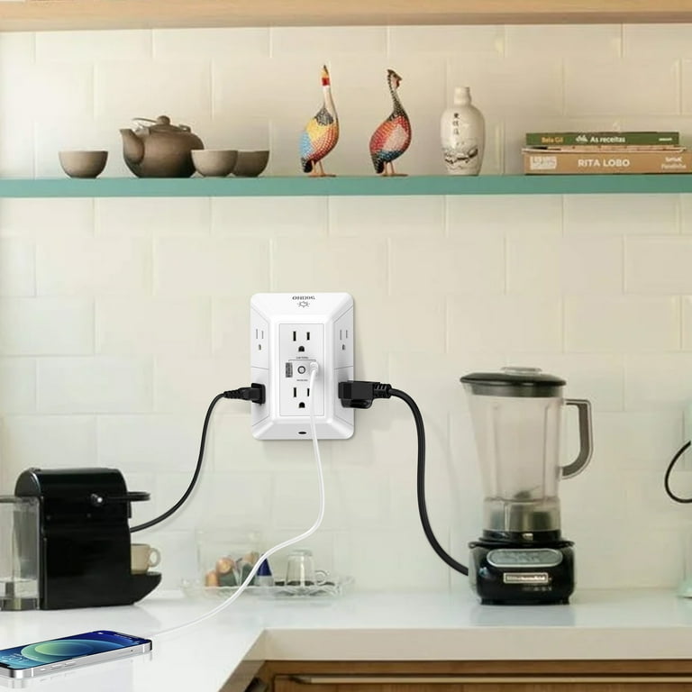 ONDOG 3-Sided Outlet Extender with 6 AC Outlets & 2 USB Ports, Wall Plug Splitter Surge Protector extra image