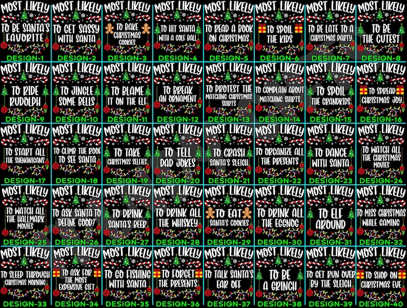 Most Likely To Christmas Shirt 2025, Funny Holiday Quotes Tee, Matching Family Christmas Pajama Top | AmazPromo