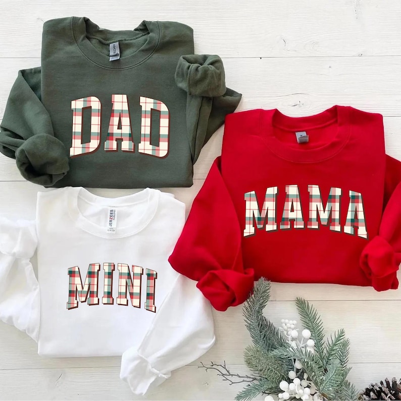 Matching Family Christmas Sweatshirts, Holiday Pajama Outfits for Mom Dad & Kids, Cozy Plaid Xmas | AmazPromo