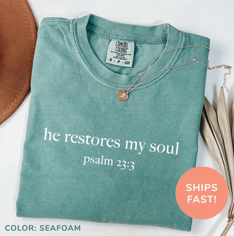 Comfort Colors® He Restores My Soul Shirt – Christian Bible Verse Shirt, Faith-Based Graphic Tee extra image