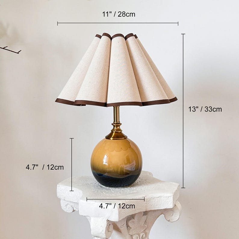 Handmade Brown Ceramic Table Lamp with Pleated Petal Shade – Modern Bedroom & Living Room Decor | AmazPromo