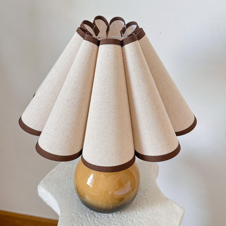 Handmade Brown Ceramic Table Lamp with Pleated Petal Shade – Modern Bedroom & Living Room Decor extra image