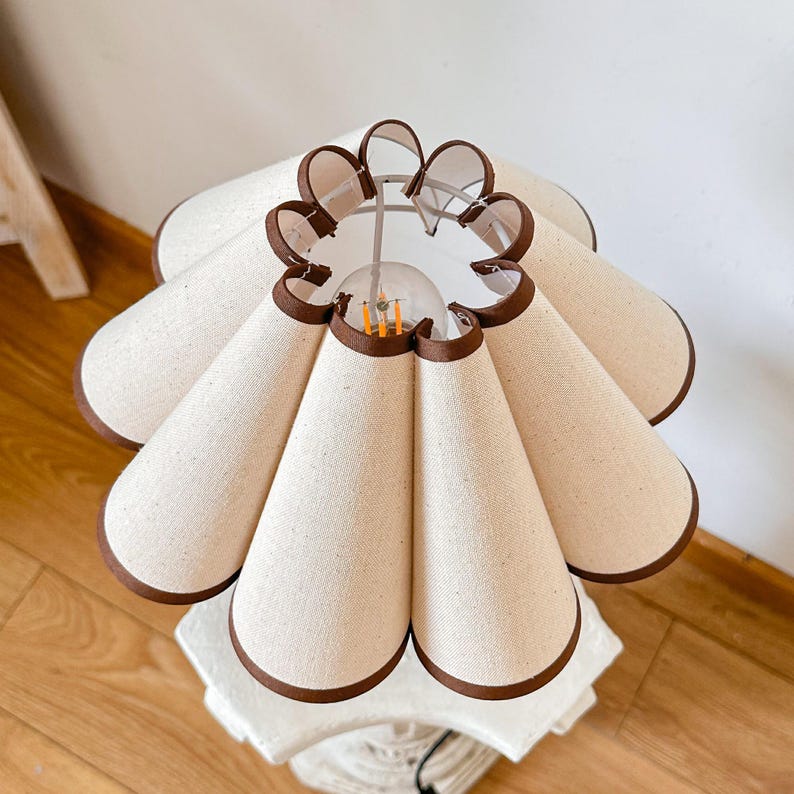 Handmade Brown Ceramic Table Lamp with Pleated Petal Shade – Modern Bedroom & Living Room Decor extra image