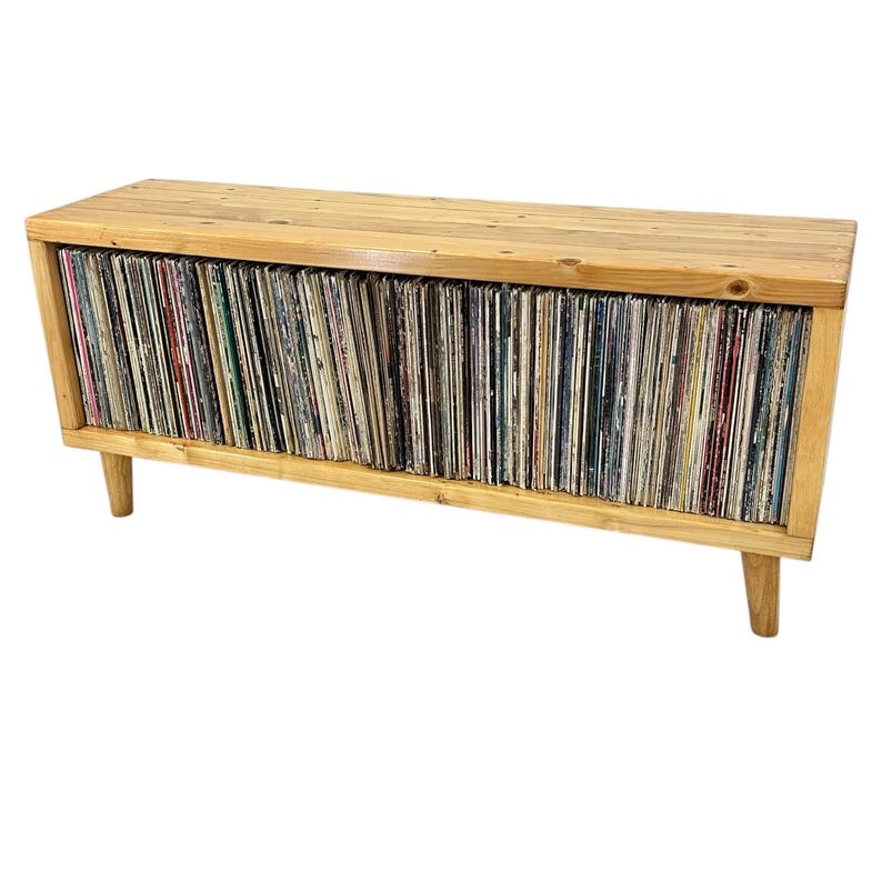 Mid Century Modern Record Player Stand – Handmade Wooden Vinyl Record Cabinet Storage Console extra image