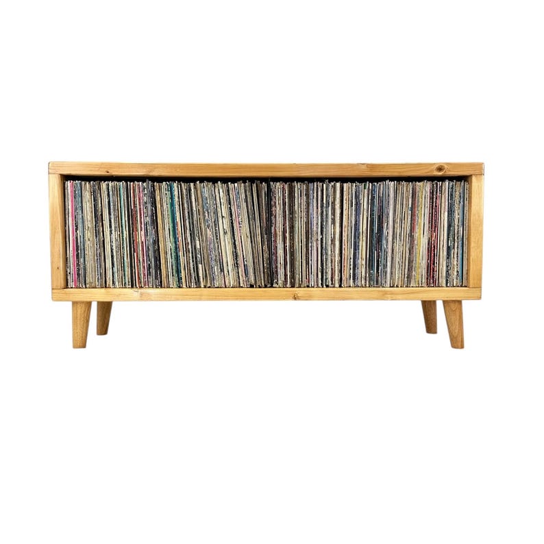 Mid Century Modern Record Player Stand – Handmade Wooden Vinyl Record Cabinet Storage Console extra image