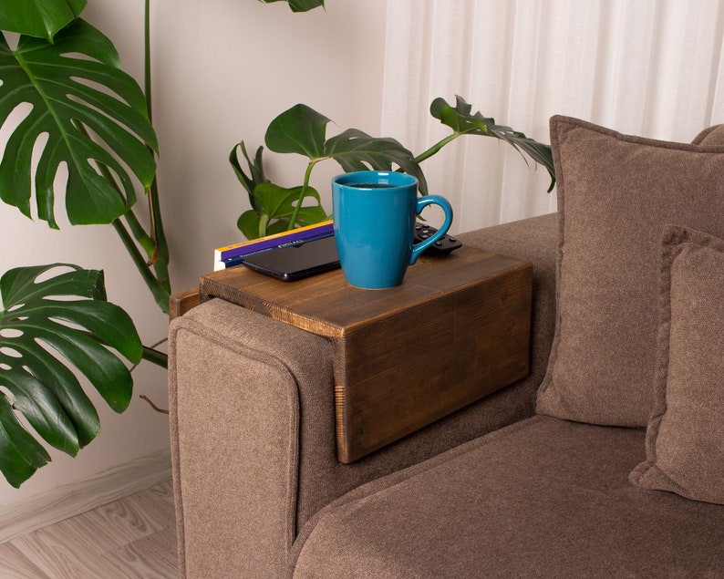 PUFFYO Wooden Couch Arm Tray Table with Magazine Holder | Modern Sofa Armrest Table | Custom Over | AmazPromo