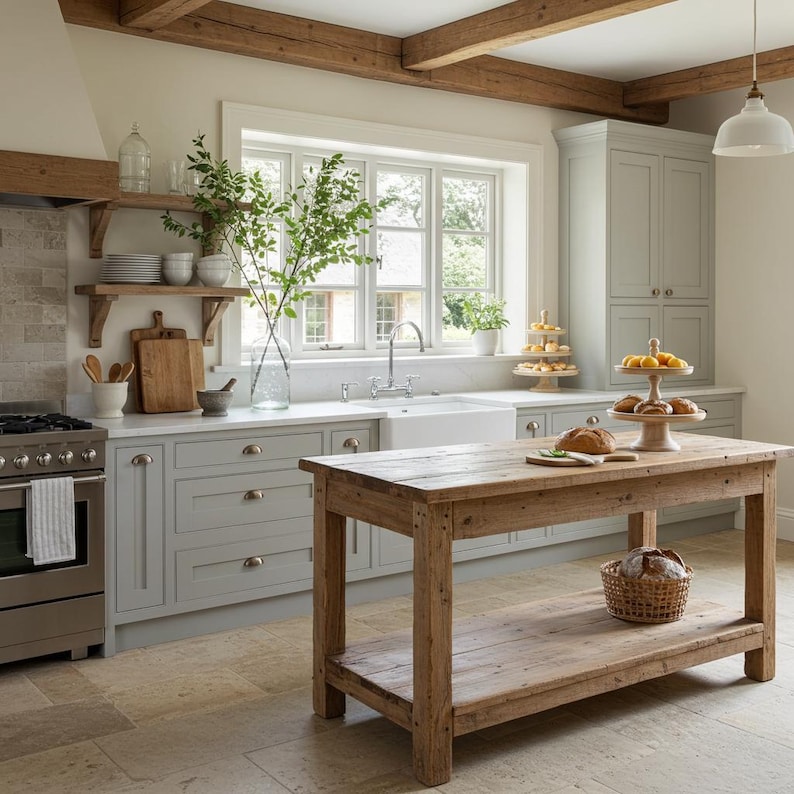 Rustic Farmhouse Kitchen Island with Reclaimed Wood | Handmade Counter Height Table | AmazPromo