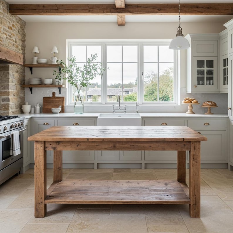 Rustic Farmhouse Kitchen Island with Reclaimed Wood | Handmade Counter Height Table | AmazPromo