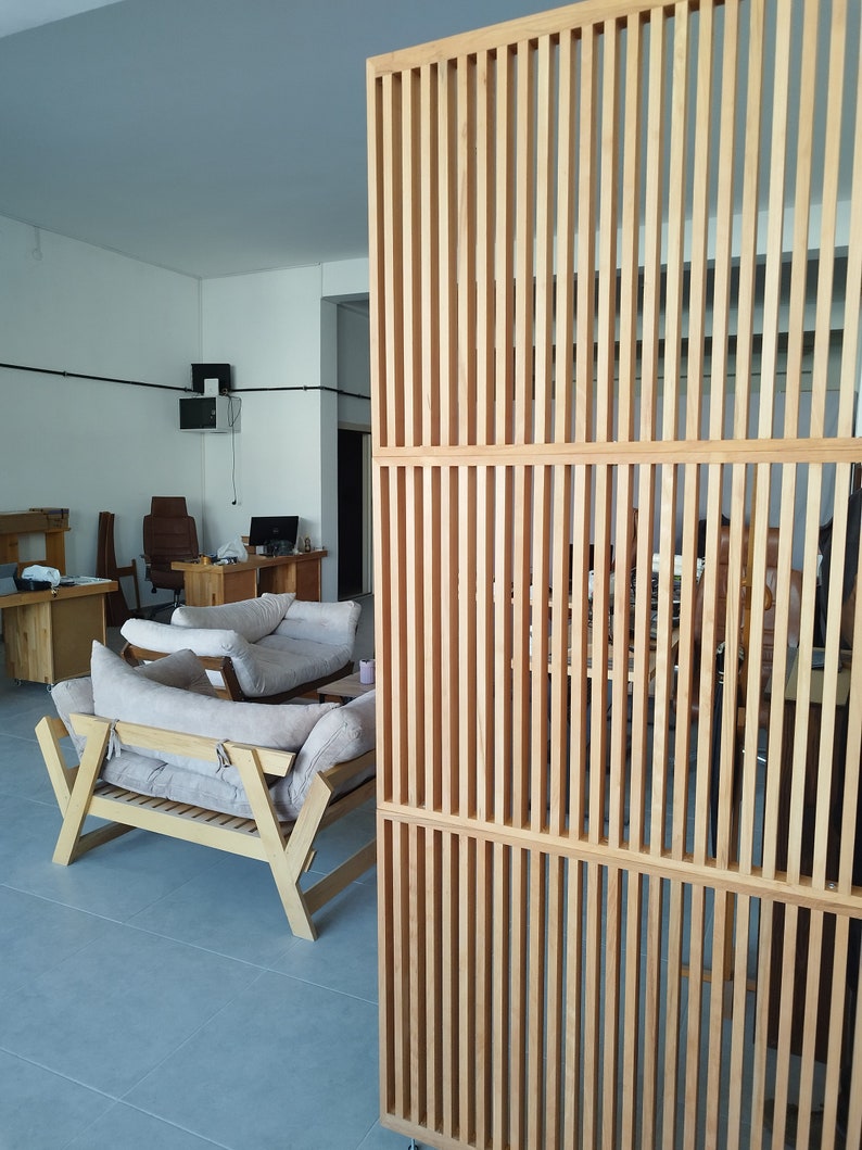 Custom Slat Room Divider | Modern Wooden Privacy Screen | Floor to Ceiling Partition Wall | Tension | AmazPromo