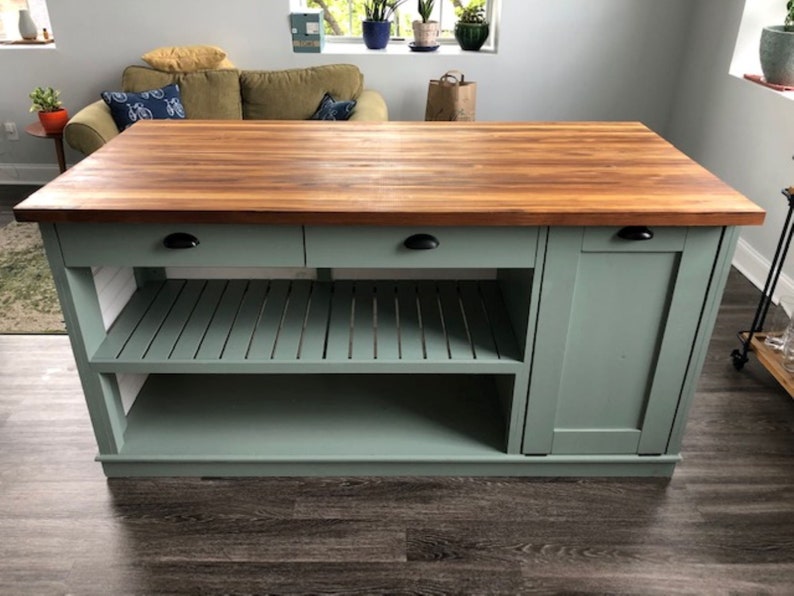 Custom Butcher Block Kitchen Island with Seating & Storage | Handmade Solid Wood Kitchen Island | AmazPromo