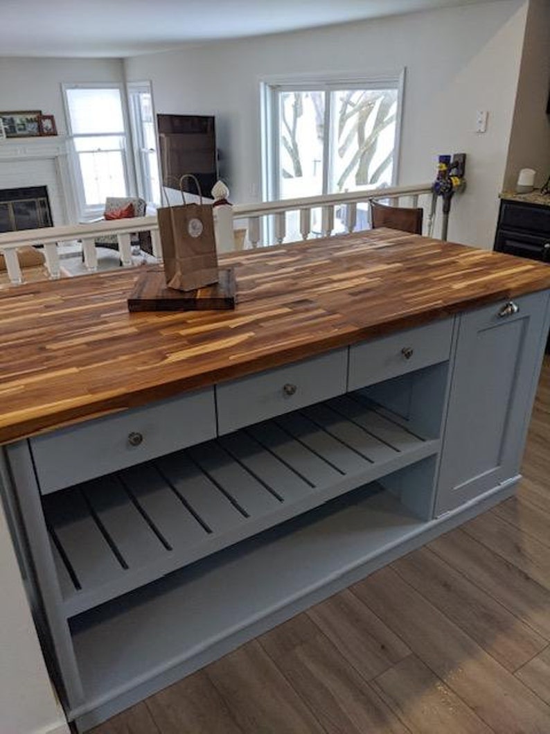 Custom Butcher Block Kitchen Island with Seating & Storage | Handmade Solid Wood Kitchen Island | AmazPromo