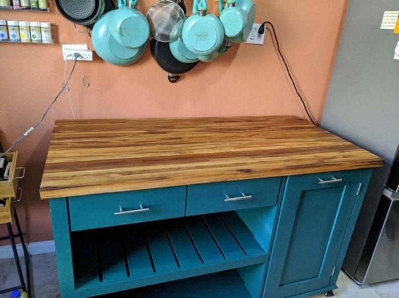 Custom Butcher Block Kitchen Island with Seating & Storage | Handmade Solid Wood Kitchen Island extra image